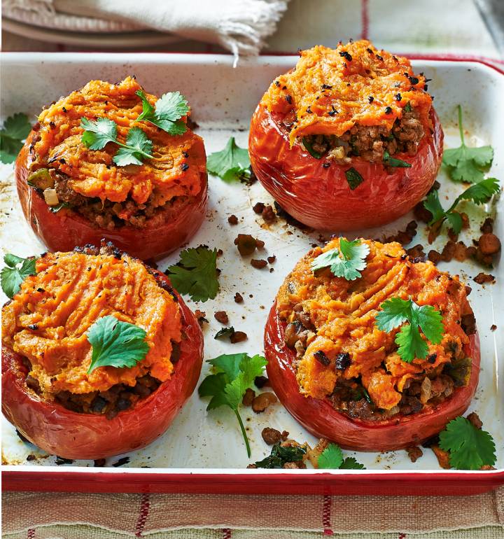 Moroccan minced beef-stuffed tomatoes | Sainsbury`s Magazine