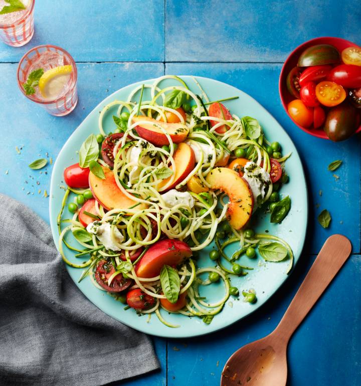 Summer garden salad with peaches and mozzarella