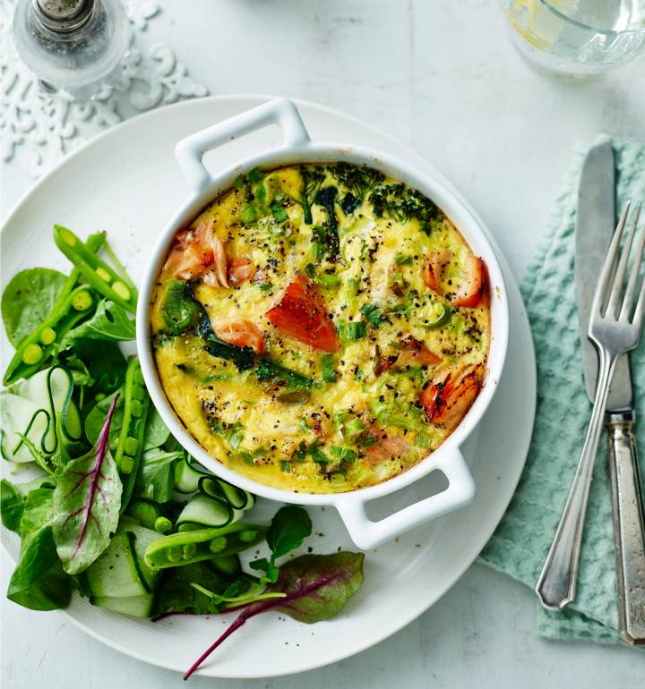 Honey roast salmon and broccoli crustless quiche