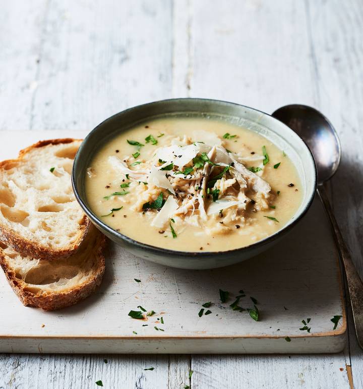 Brown rice and chicken soup