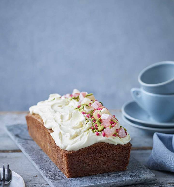 Rose, pistachio and white chocolate loaf