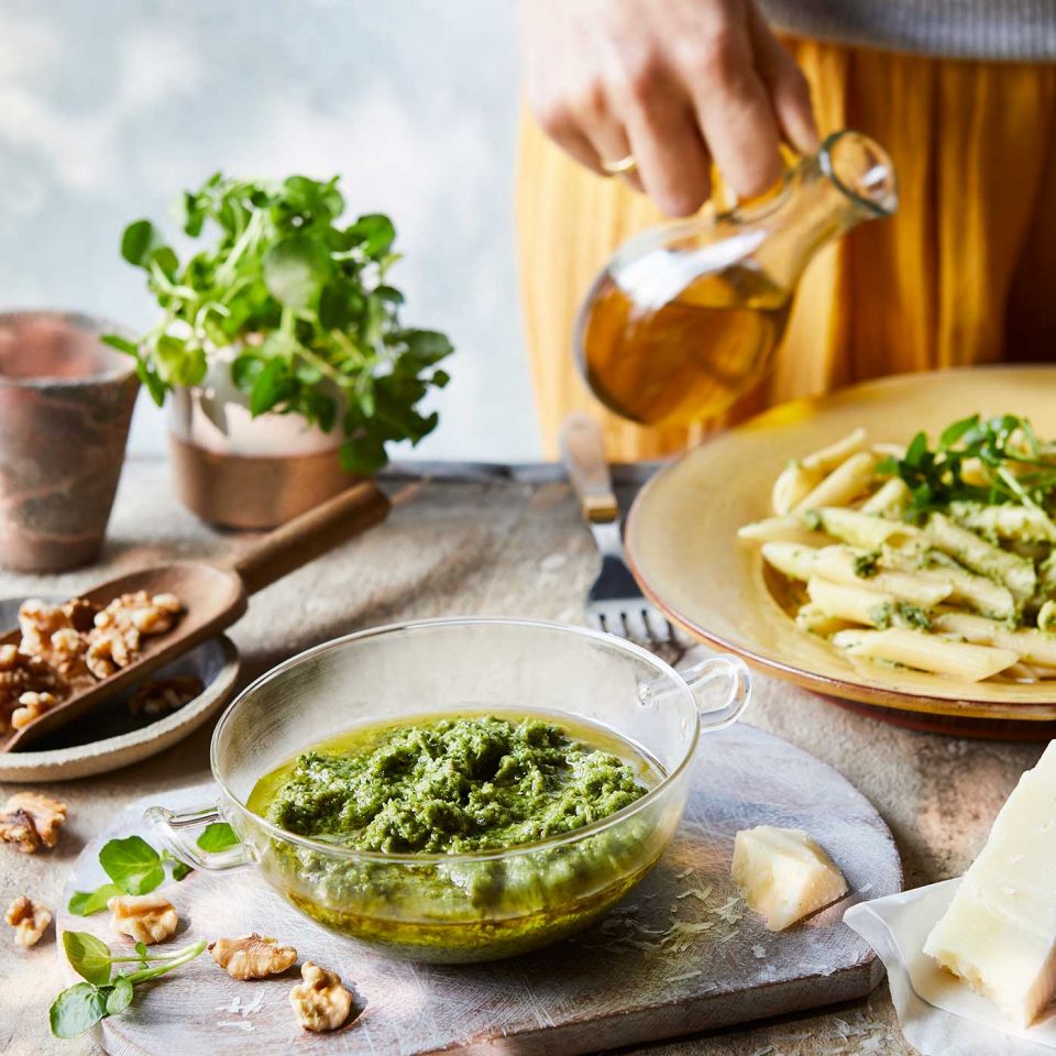 Walnut, watercress and pecorino pesto. Image: Maja Smend