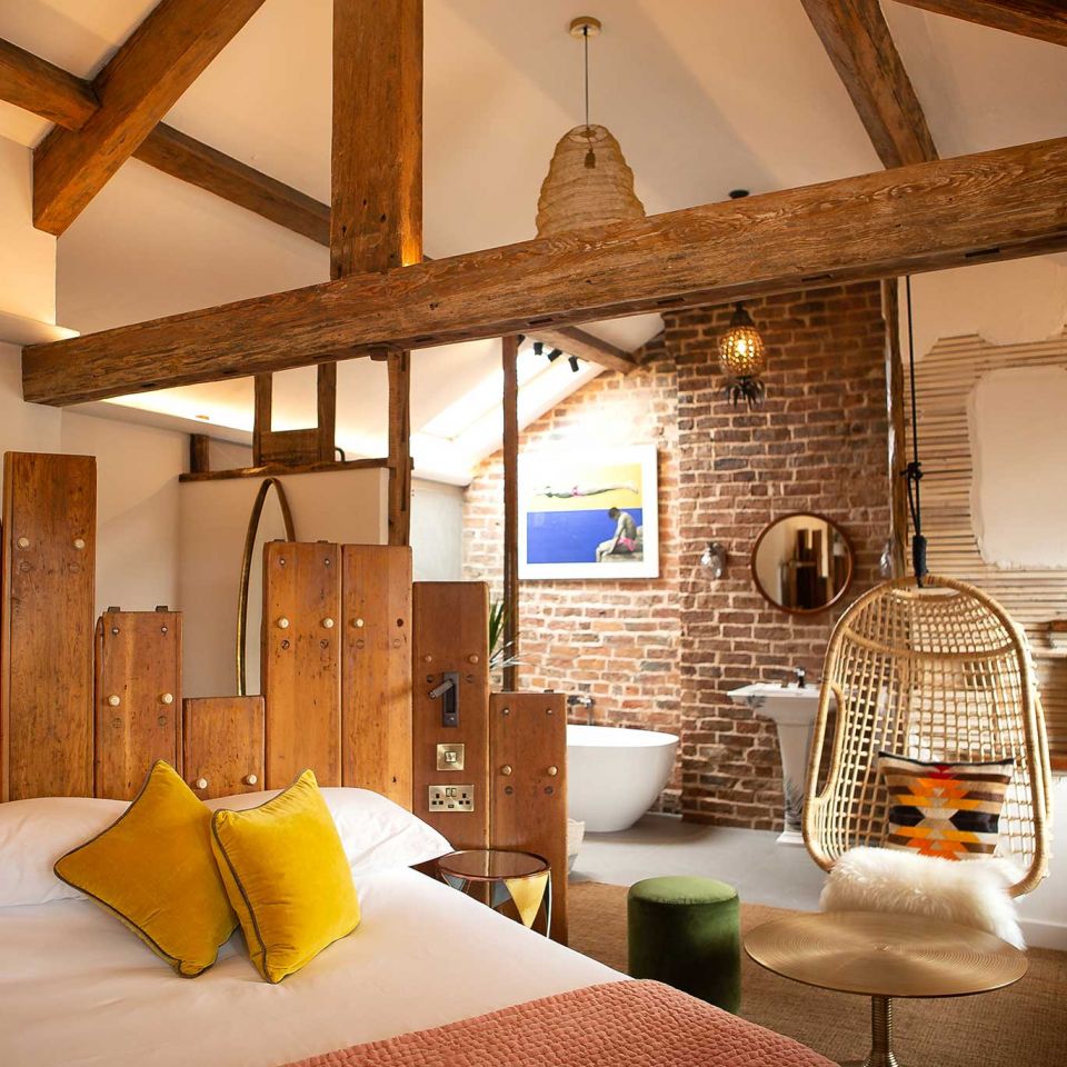 The cabin’s beautiful interior with its ‘free-standing tub and cosy fur throws’