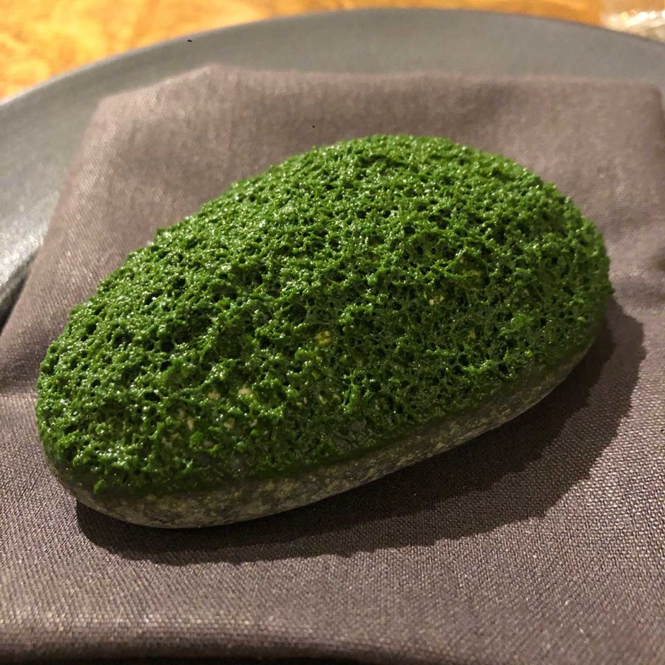 L’Enclume’s ‘cod stone’ with moss-like mousse; revelatory Tunworth cheese ‘ice cream’