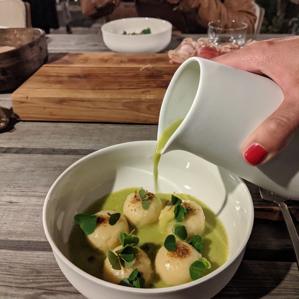 Stuffed gnocchi in a herb sauce