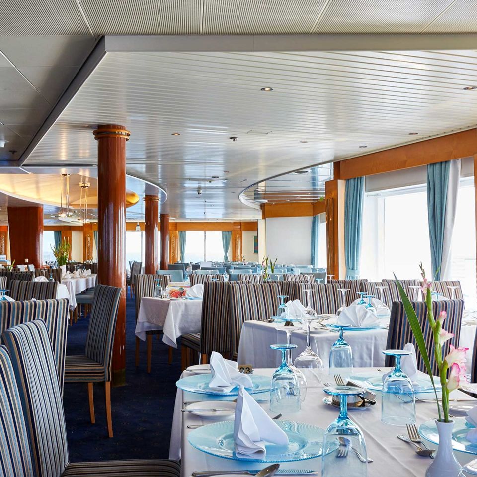 The Amalthea restaurant on board
