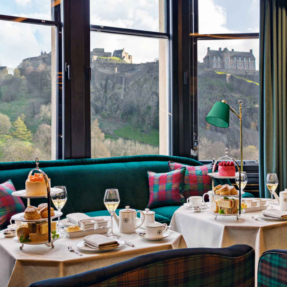 Afternoon tea with views of the castle ©100 Princes Street, A Red Carnation Hotel