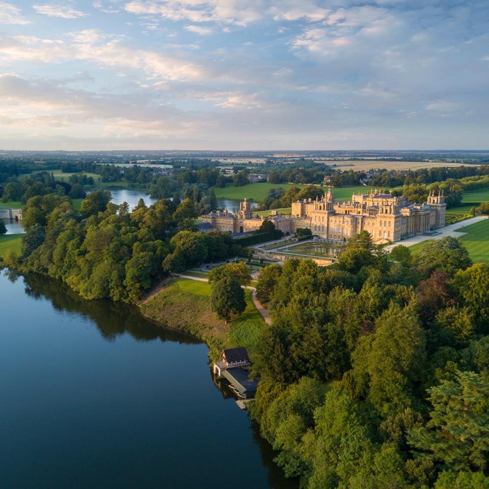 Blenheim-Palace-aerial-summer-lake-water-terrace