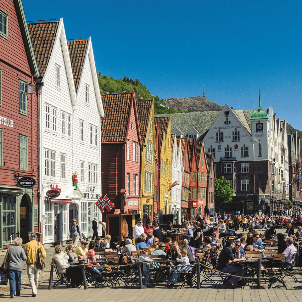 Enjoying the sunshine in the historical area of Bryggen