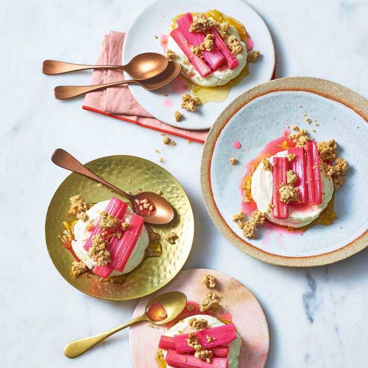 Rhubarb cheesecake with white chocolate crumble. Image: Stuart West