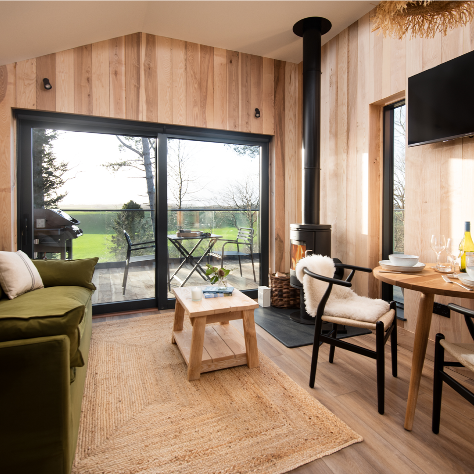 The cabin's timber-clad interiors. Credit: Tracey Bloxham