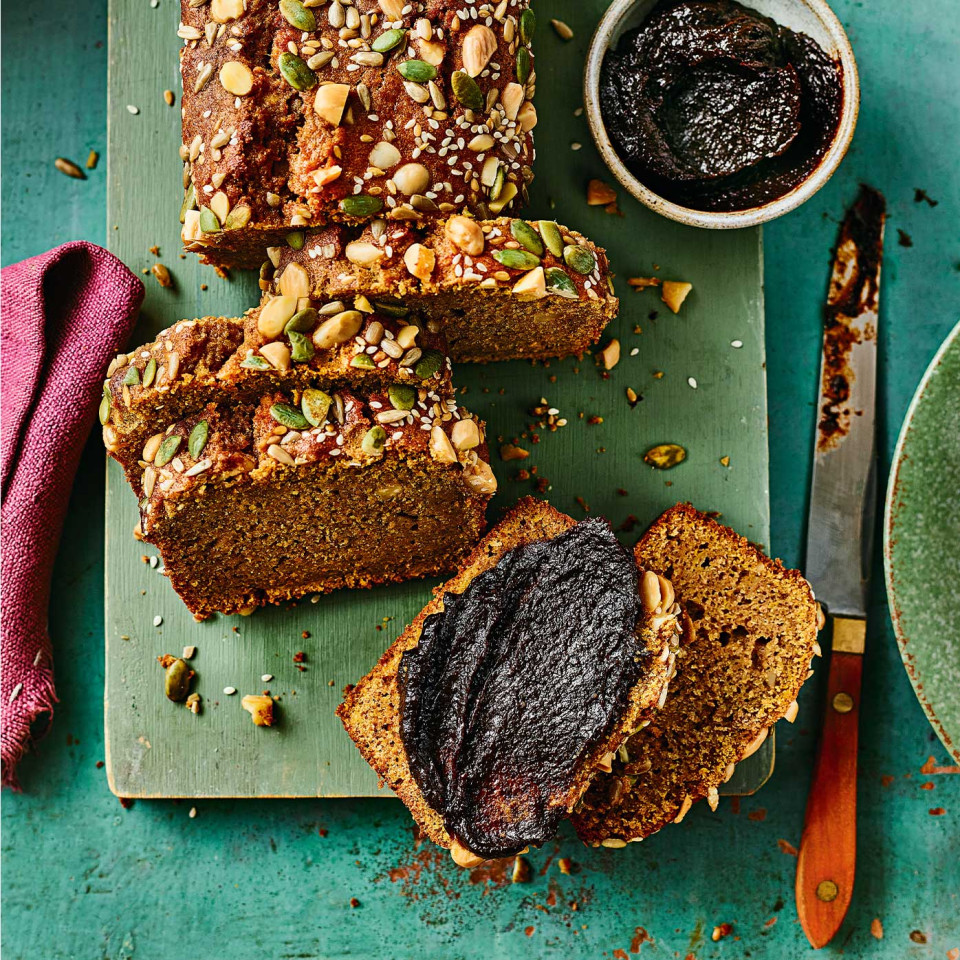 Nutty spelt and squash bread with prune ‘butter’