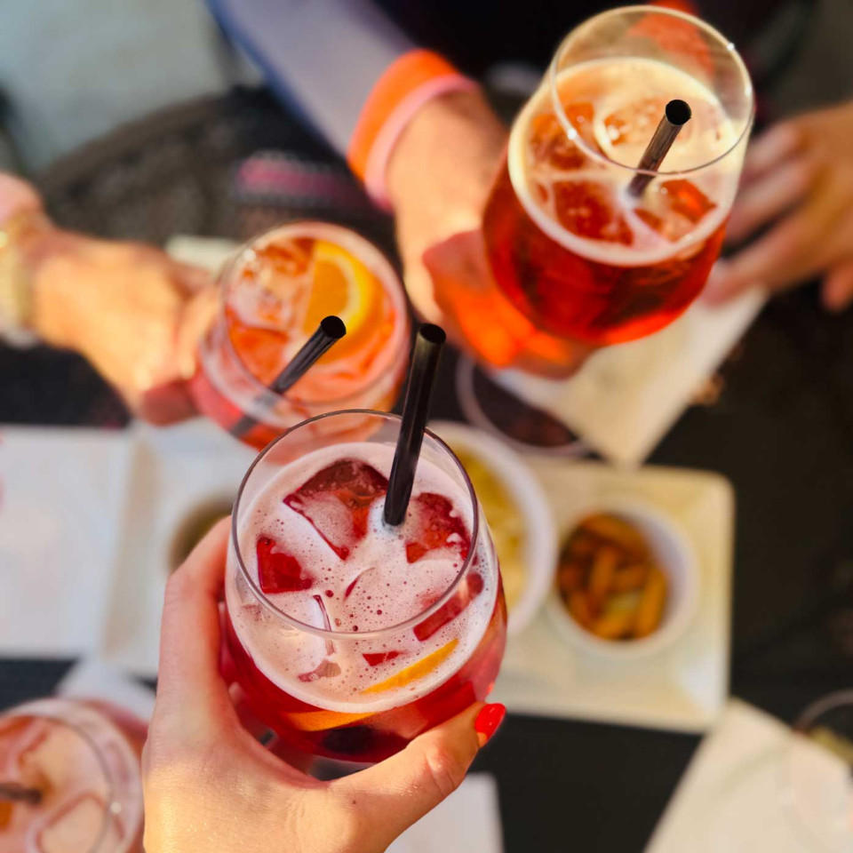Group drinks flow, as we opt for every variety of spritz you can imagine