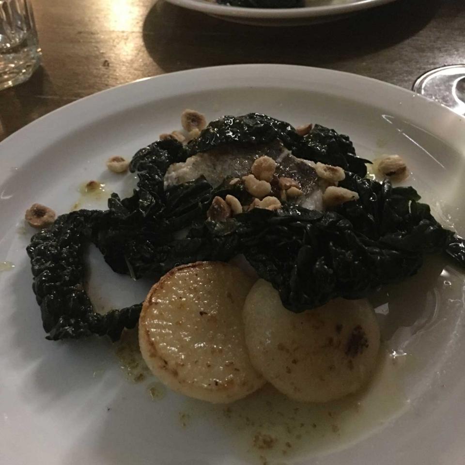 Hake served with tumbling turnips