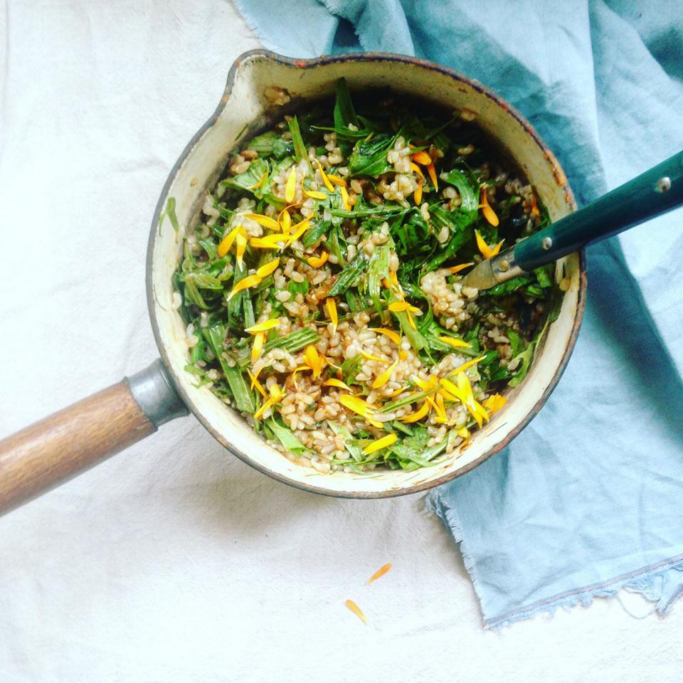 Japanese hotpot with foraged wild greens 