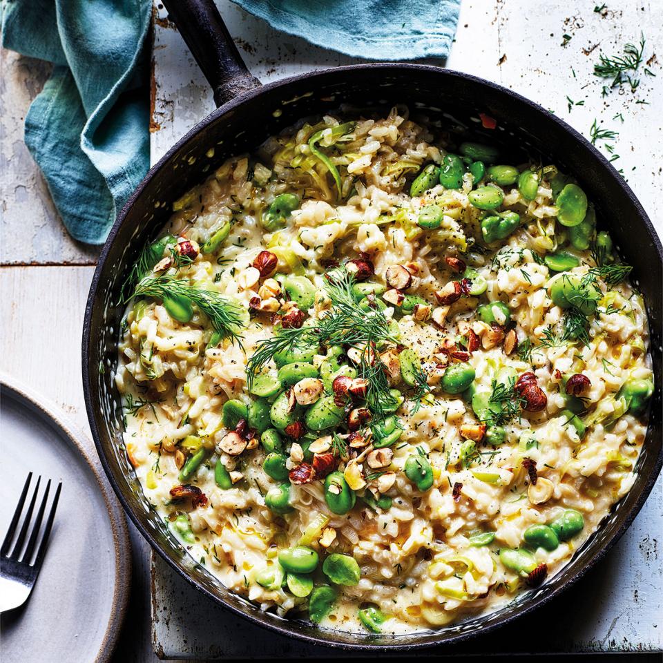 Broad bean, dill and hazelnut risotto