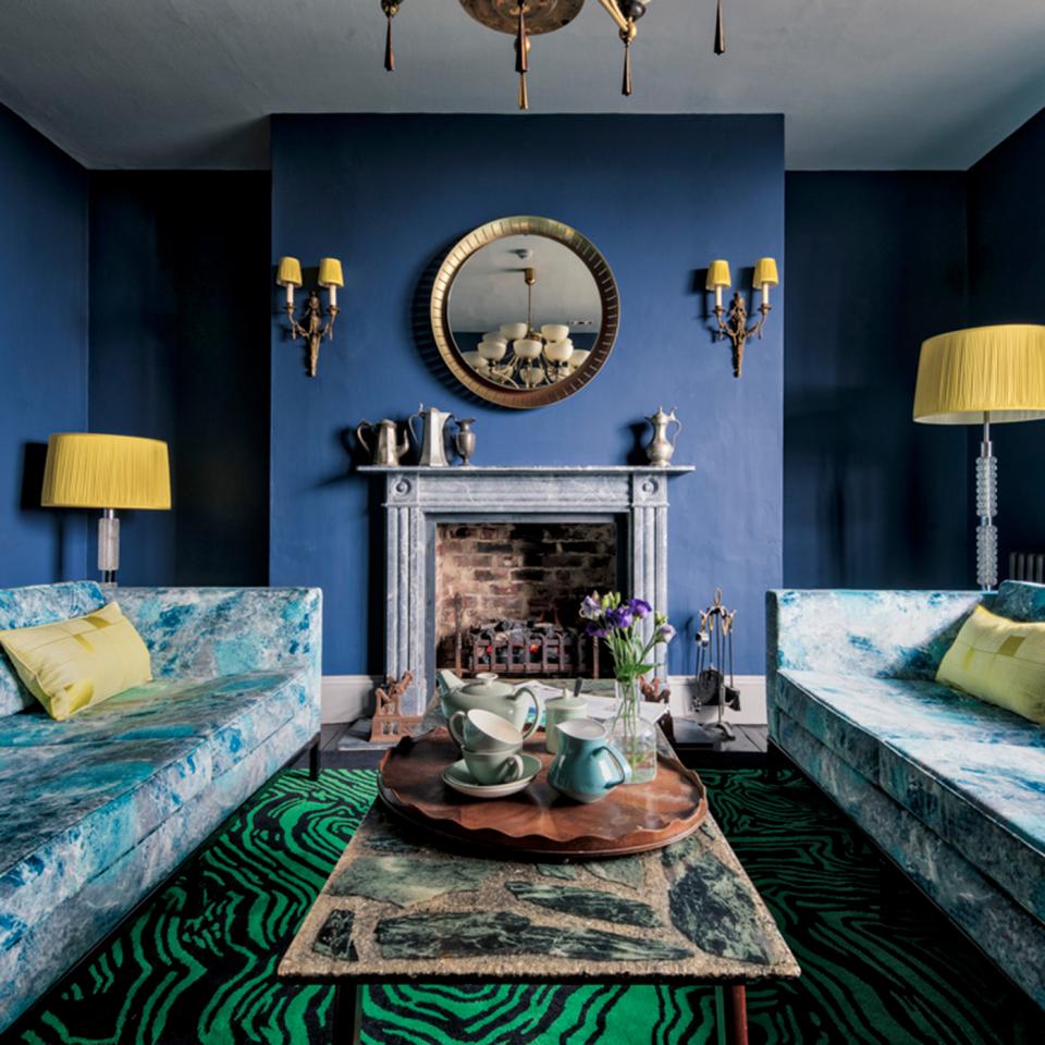 The 'dramatic dark blue' sitting room