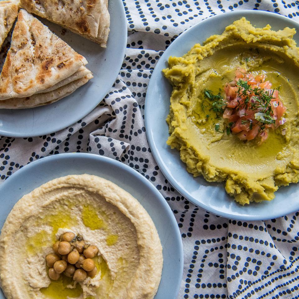 Green pea fava and houmous