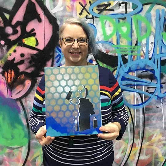 Tamsin with her graffiti art