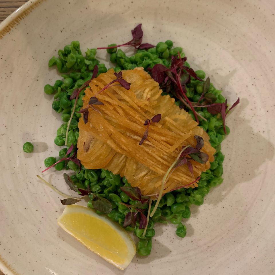 Potato-wrapped fish and chips