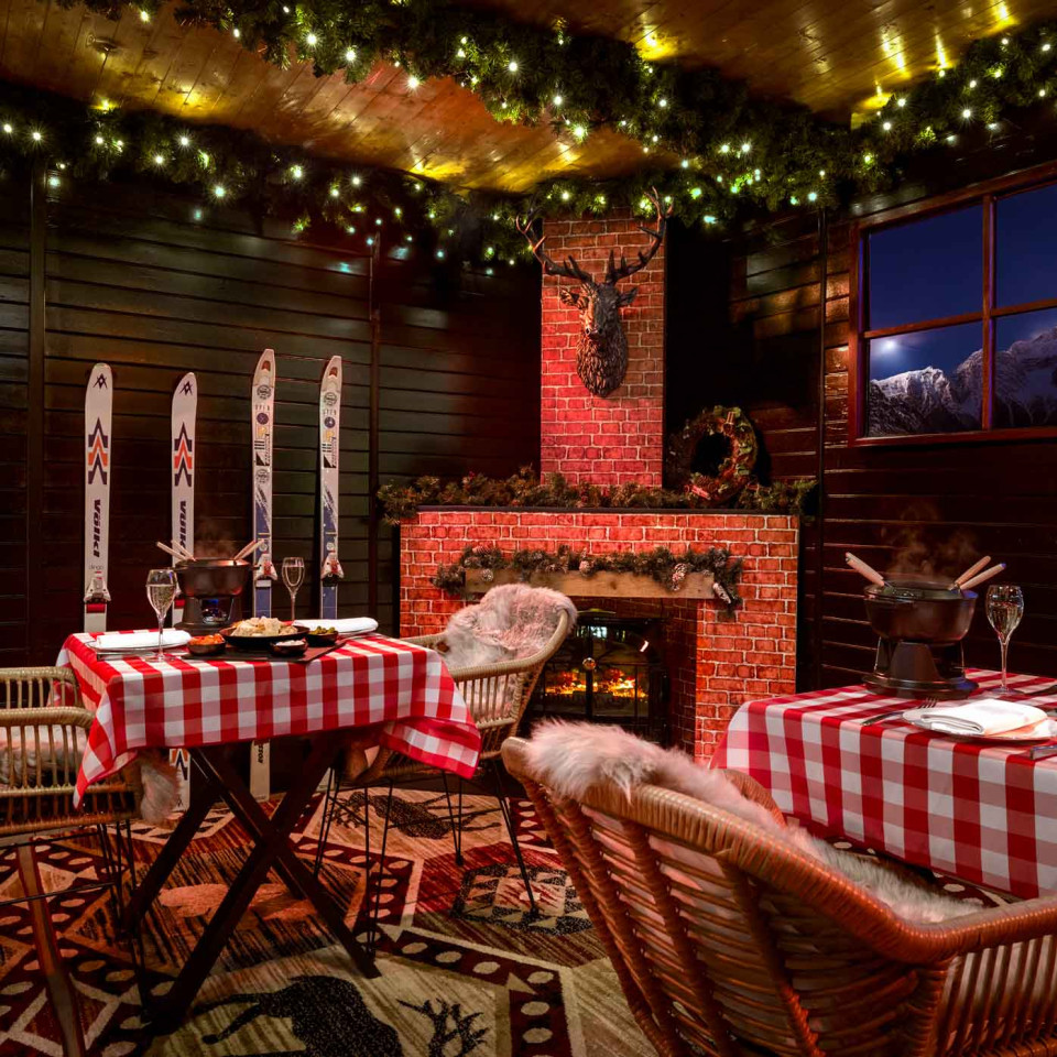 The cosy chalet-style dining room