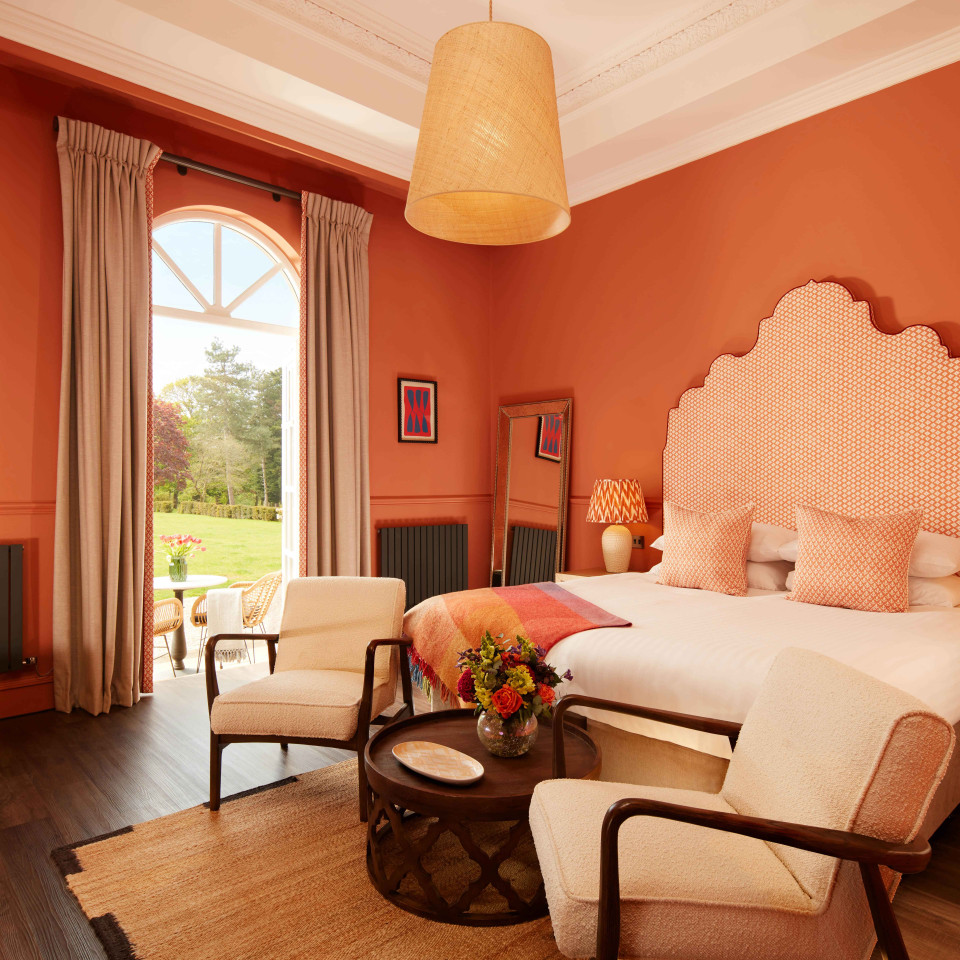A luxurious patio room at Down Hall
