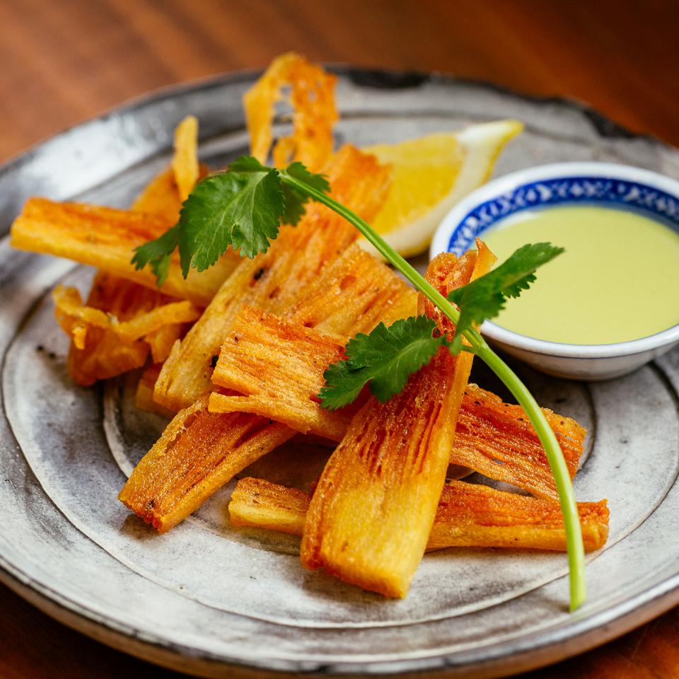 A thousand leaves - house chips with green chilli dip