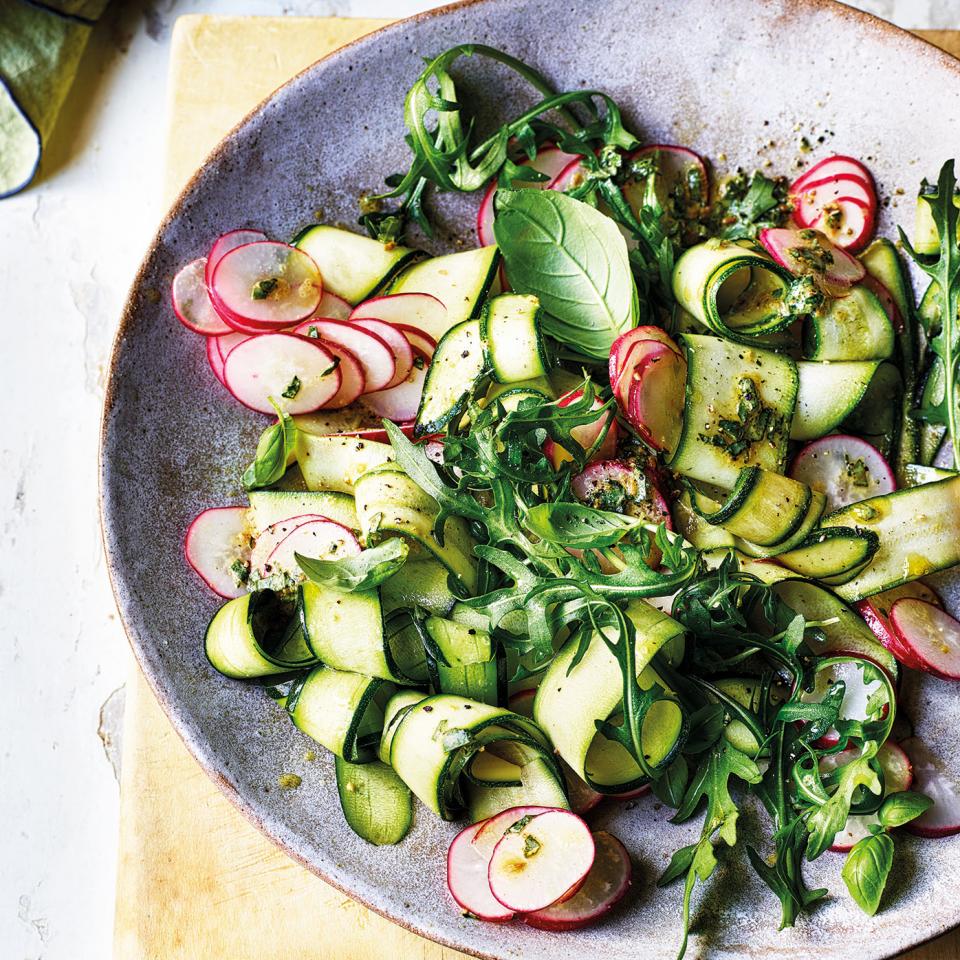Image: Kris Kirkham. Courgette and radish ribbon salad with basil dressing