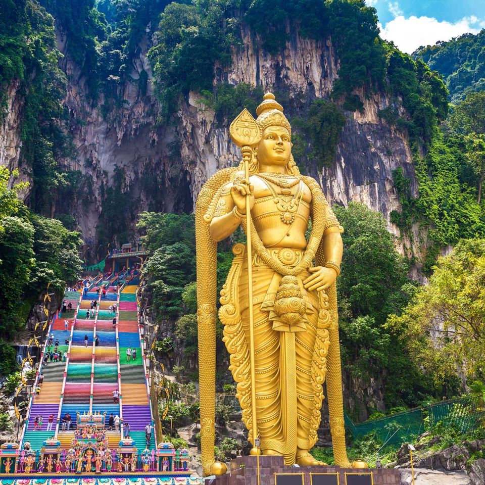 The deity Lord Murugan statue at the Batu Caves. Image: Getty Images