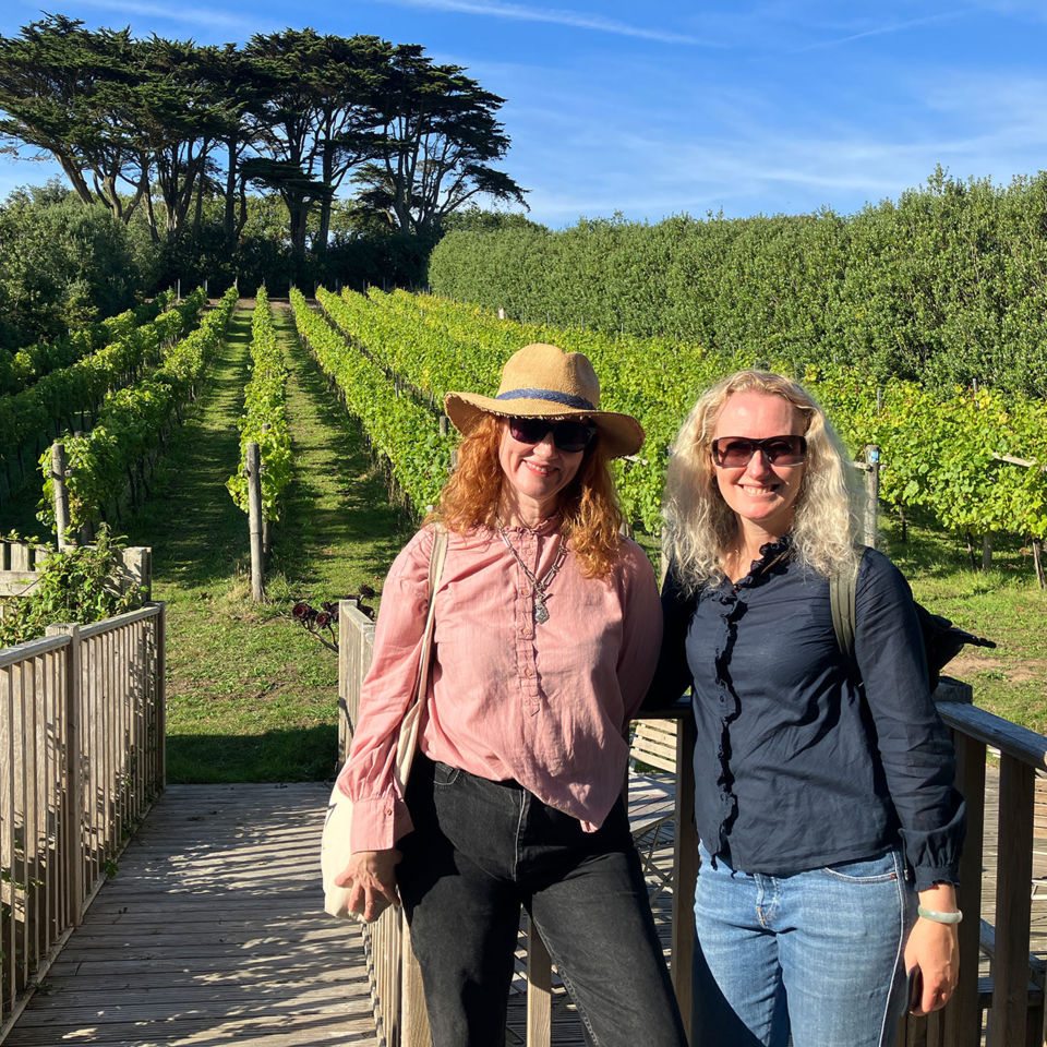 Sasha (left) and Christine touring the Holy Vale Vineyard