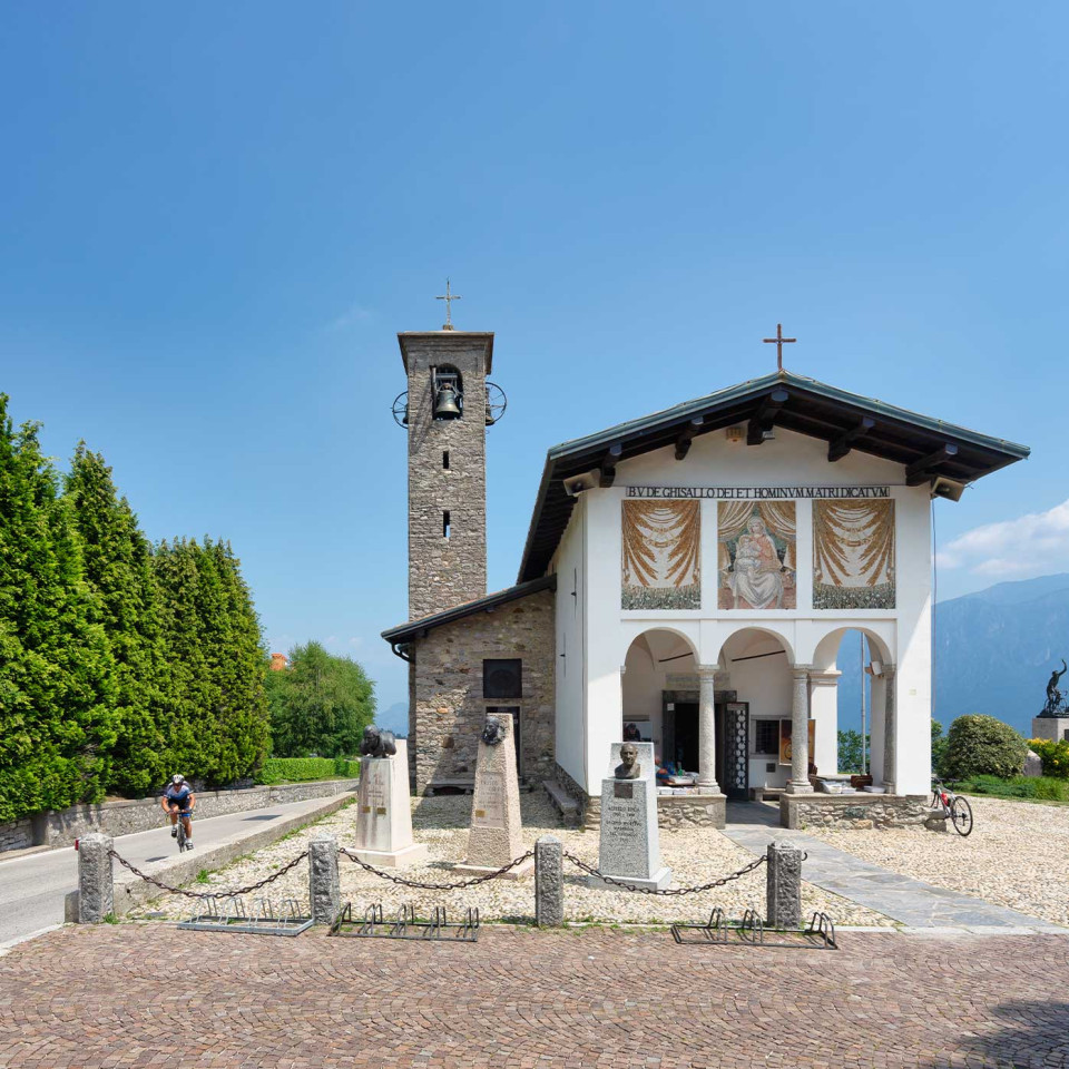 The ‘dinky’ Madonna del Ghisallo church, high above Lake Como. Image: Getty