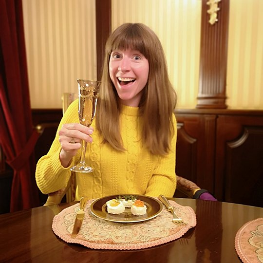 Lisa toasts her trip