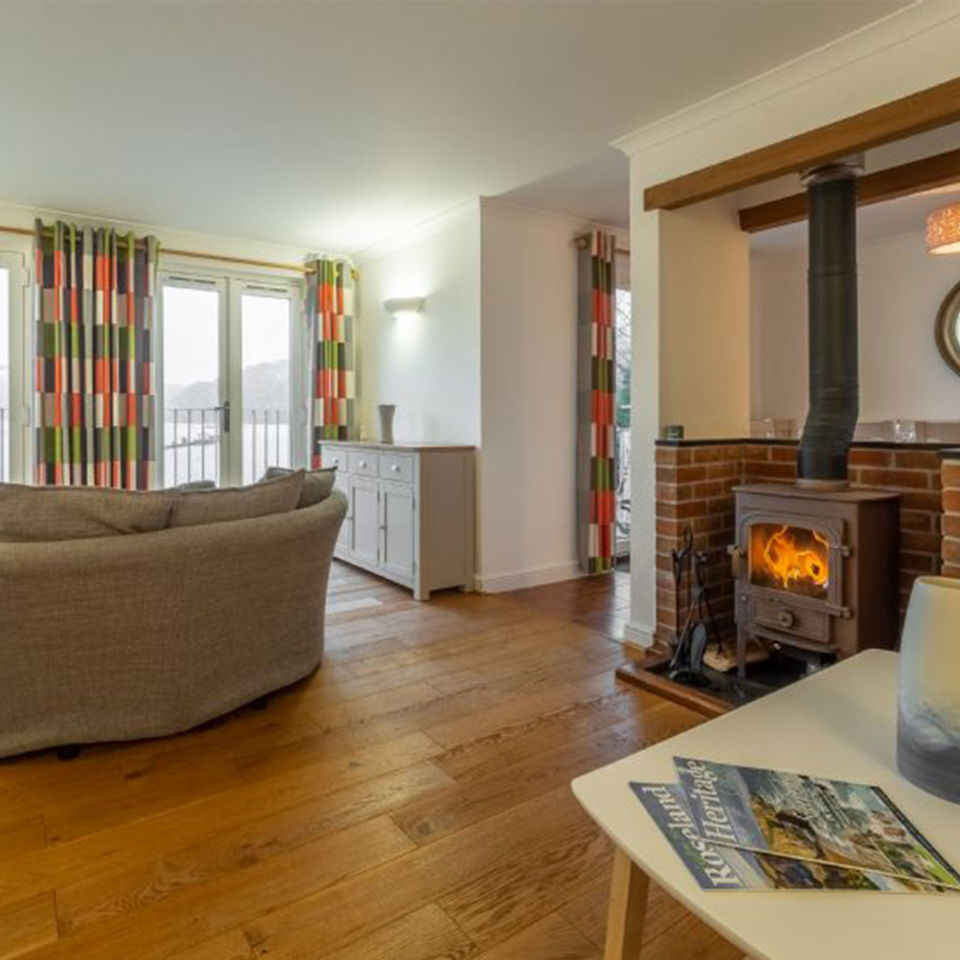 The self-catered house’s open-plan lounge