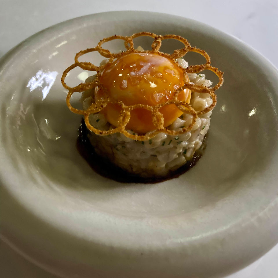 Fermented celeriac 'nosotto' with confit egg yolk