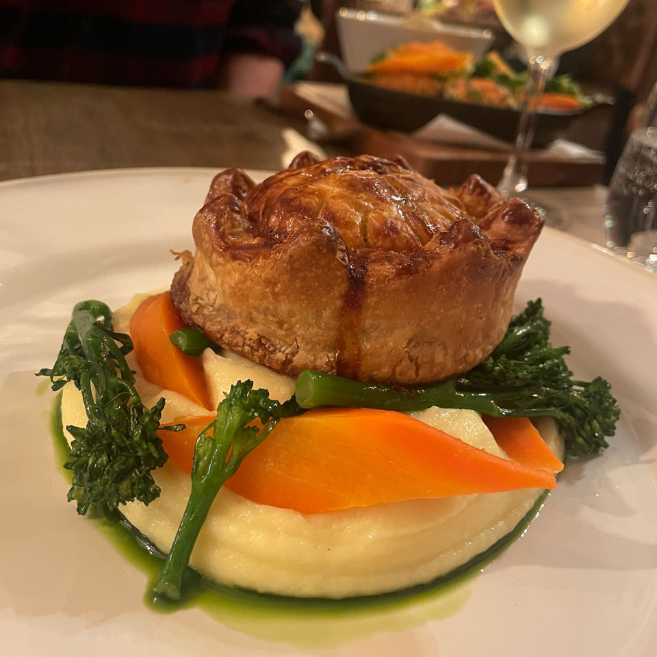 The superb chicken and leek pie at the Bryntirion Inn