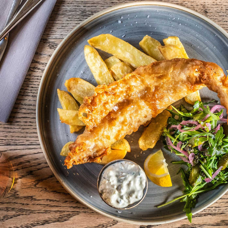 Fish and chips at The Crown. Image: Jess Simms
