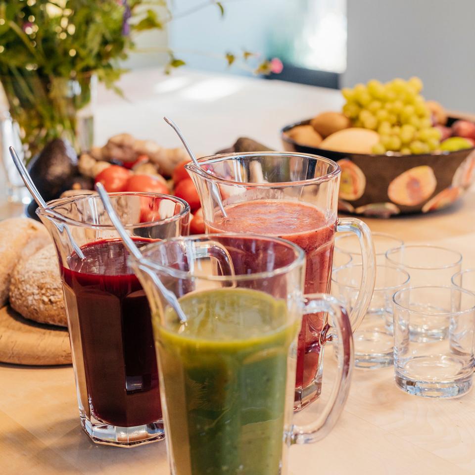 Healthy juices on the breakfast bar