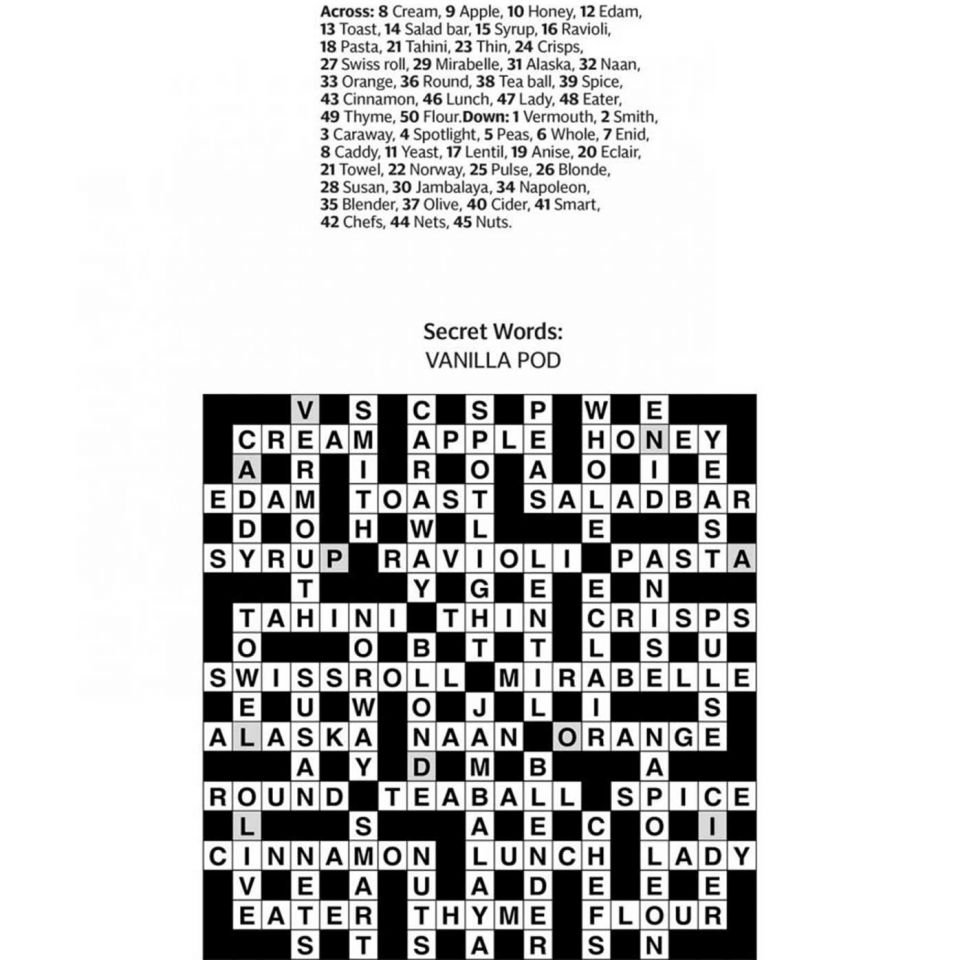 Crossword answers Sainsbury`s Magazine