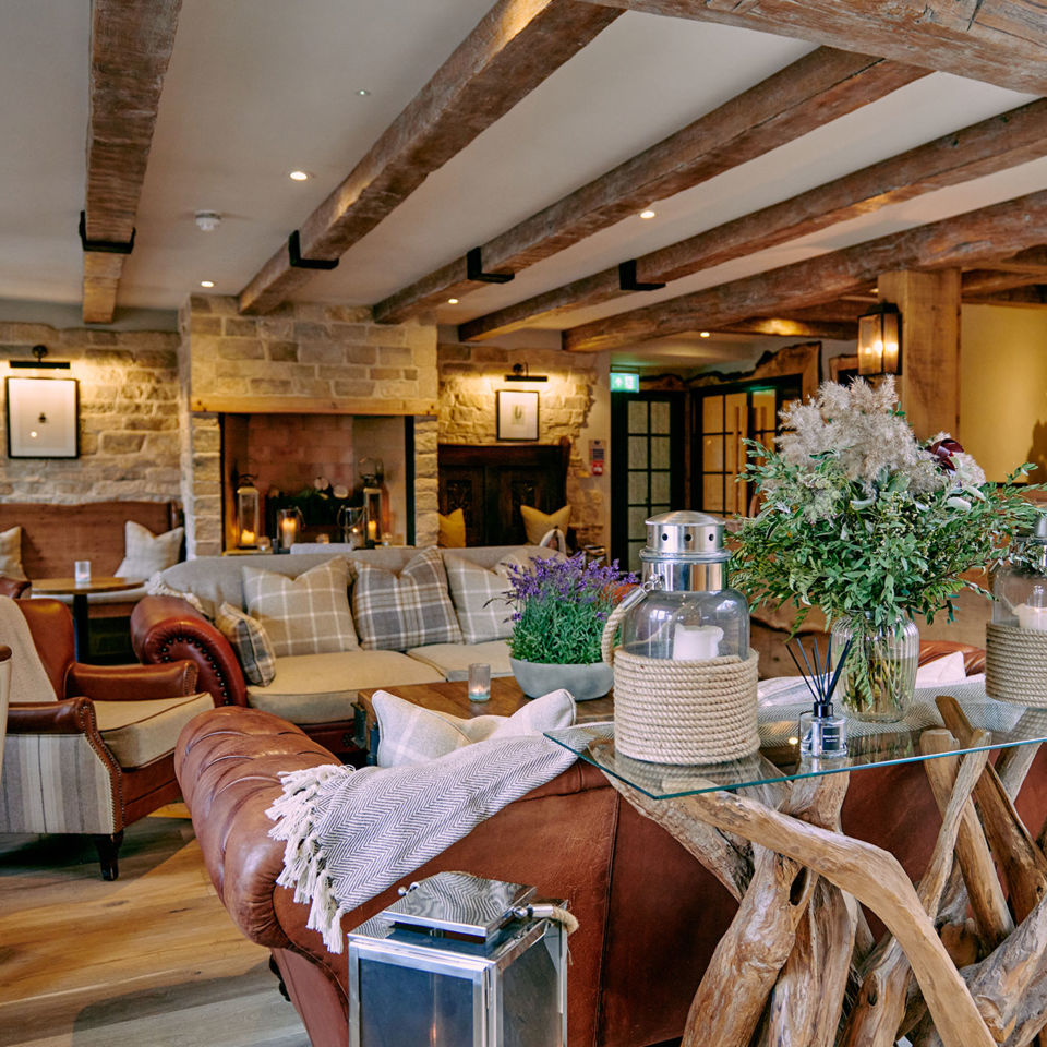 squishy sofas and open fires in the welcoming lounge area;