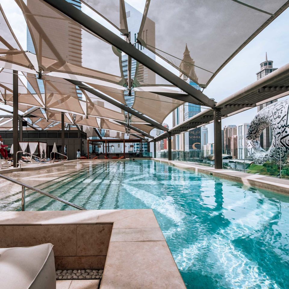 Views of the Museum of the Future from the hotel pool