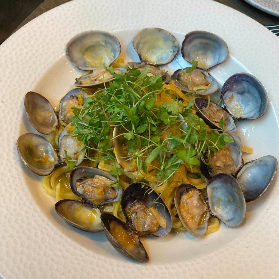 A bowl of Tonnarelli Vongole