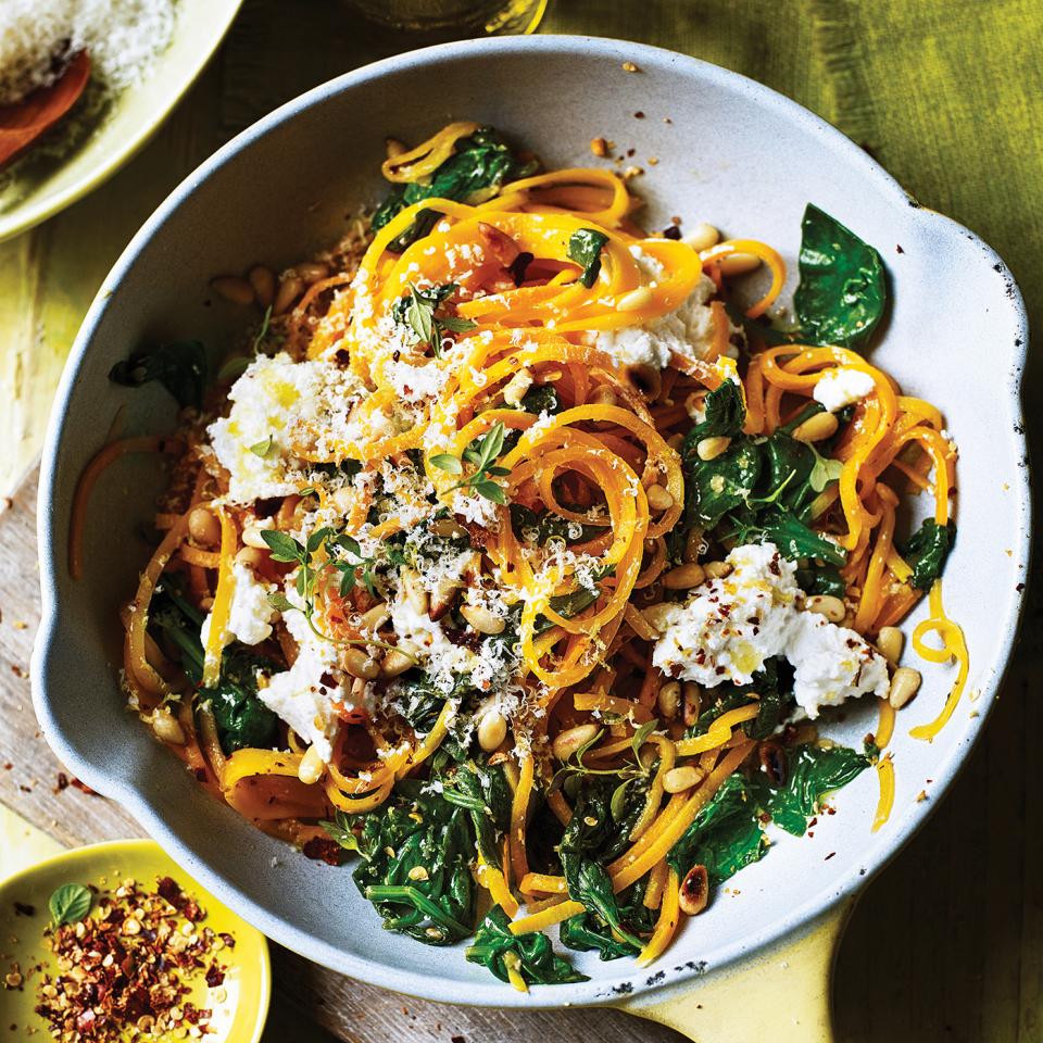 Butternut noodles with spinach and ricotta