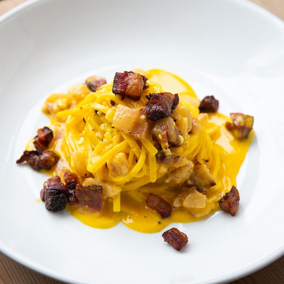Carbonara with guanciale, black pepper, egg and pecorino cheese