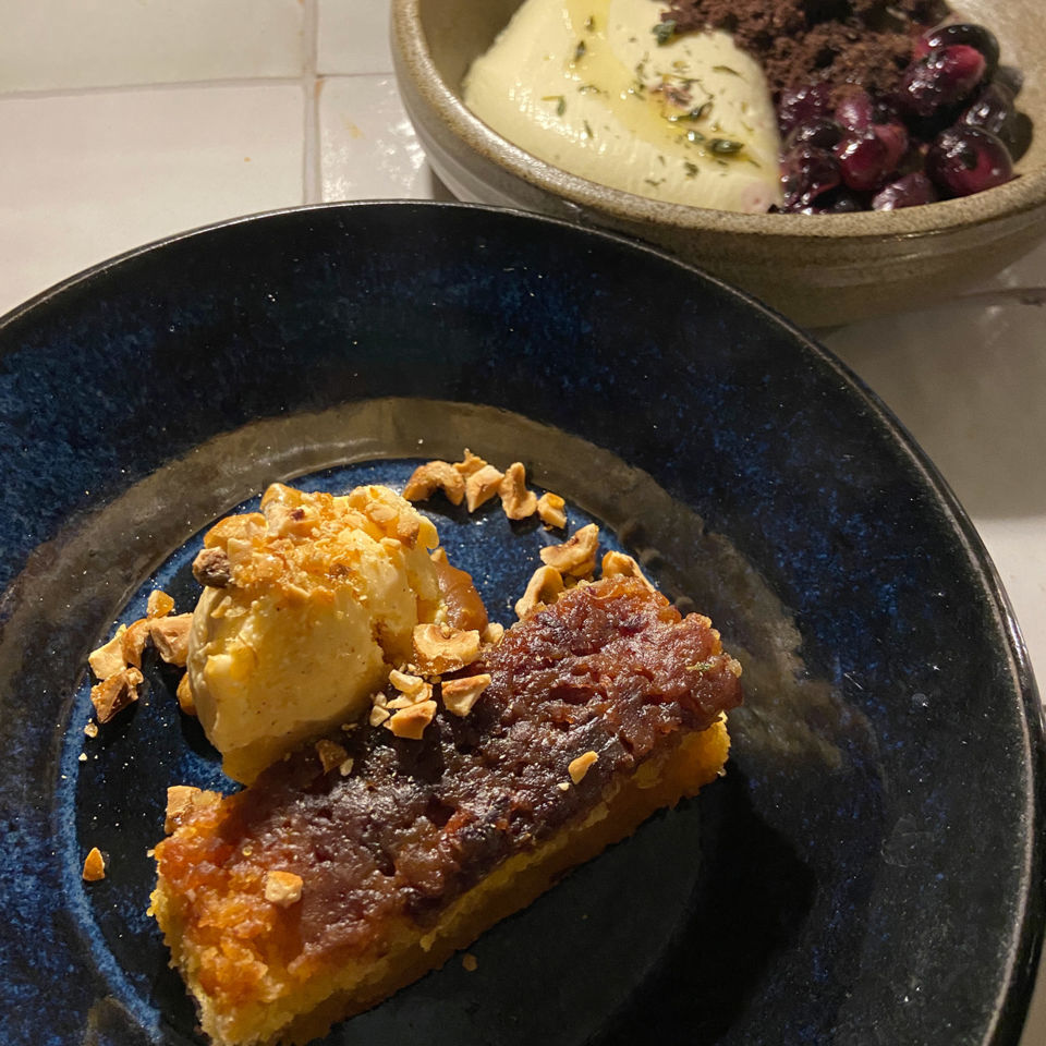 Sticky polenta and date upside down cake