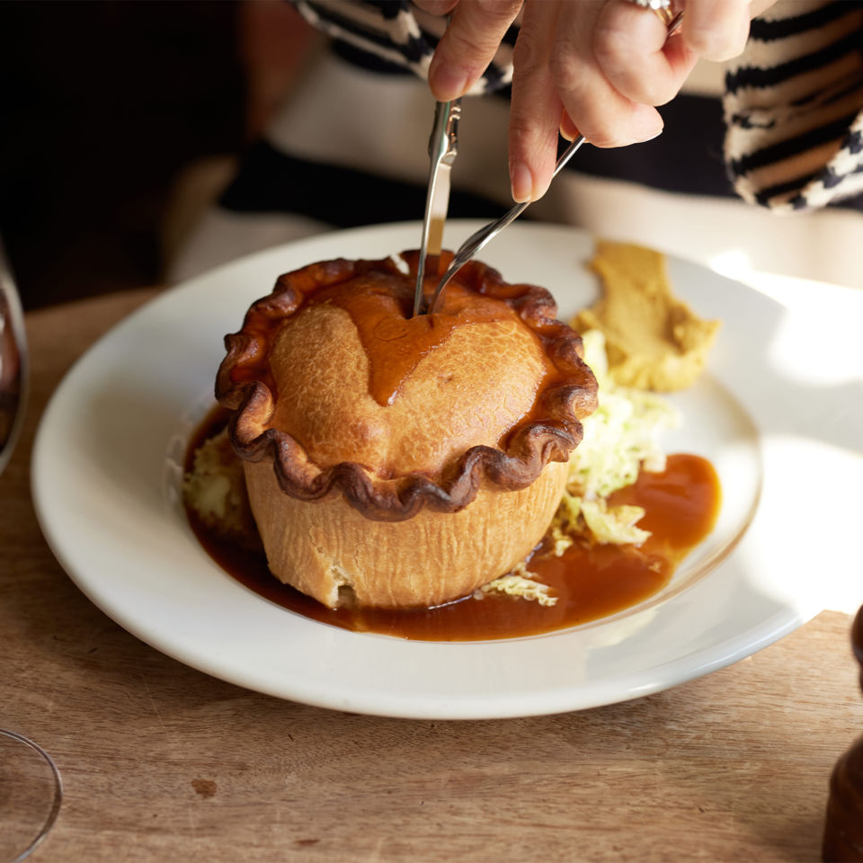 One of the signature deep-filled shortcrust pies