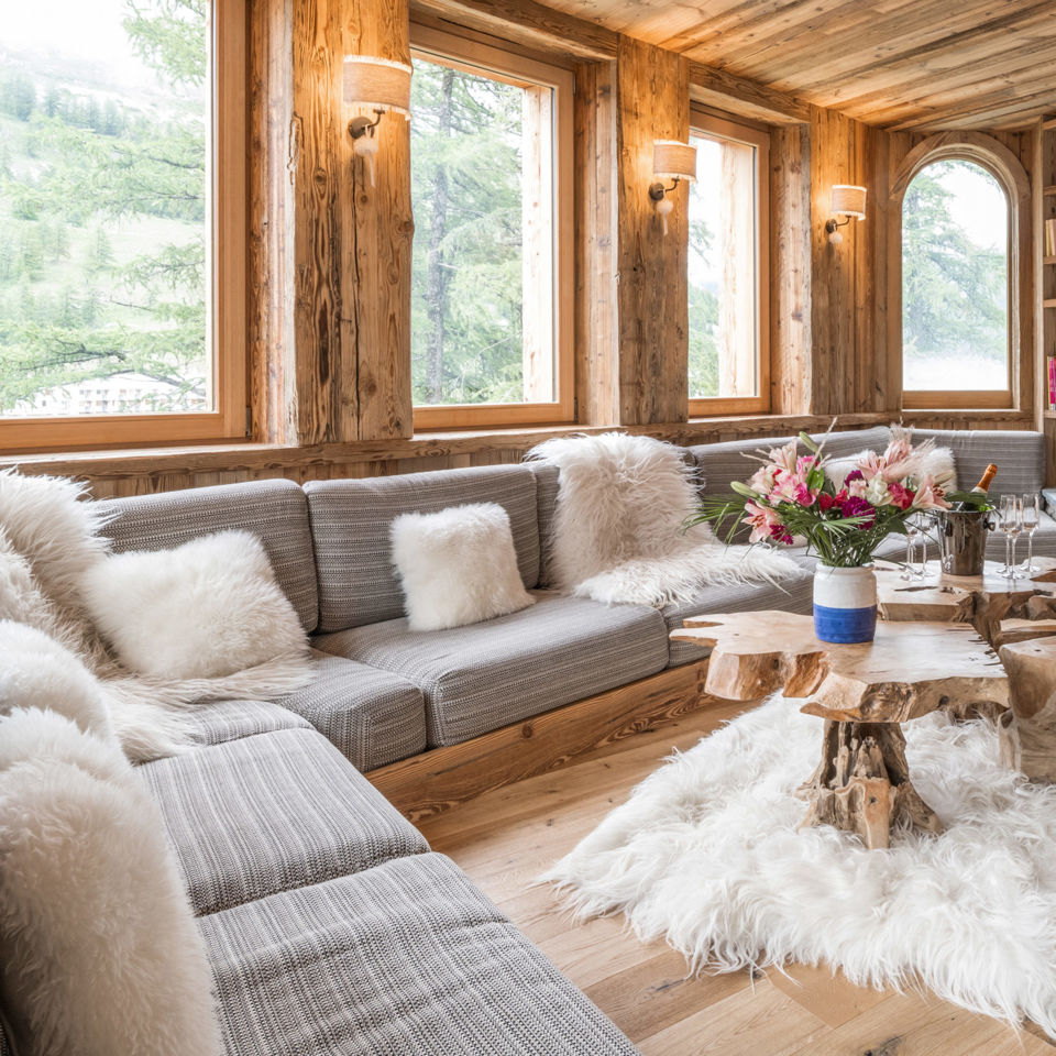 The plush living area of the chalet