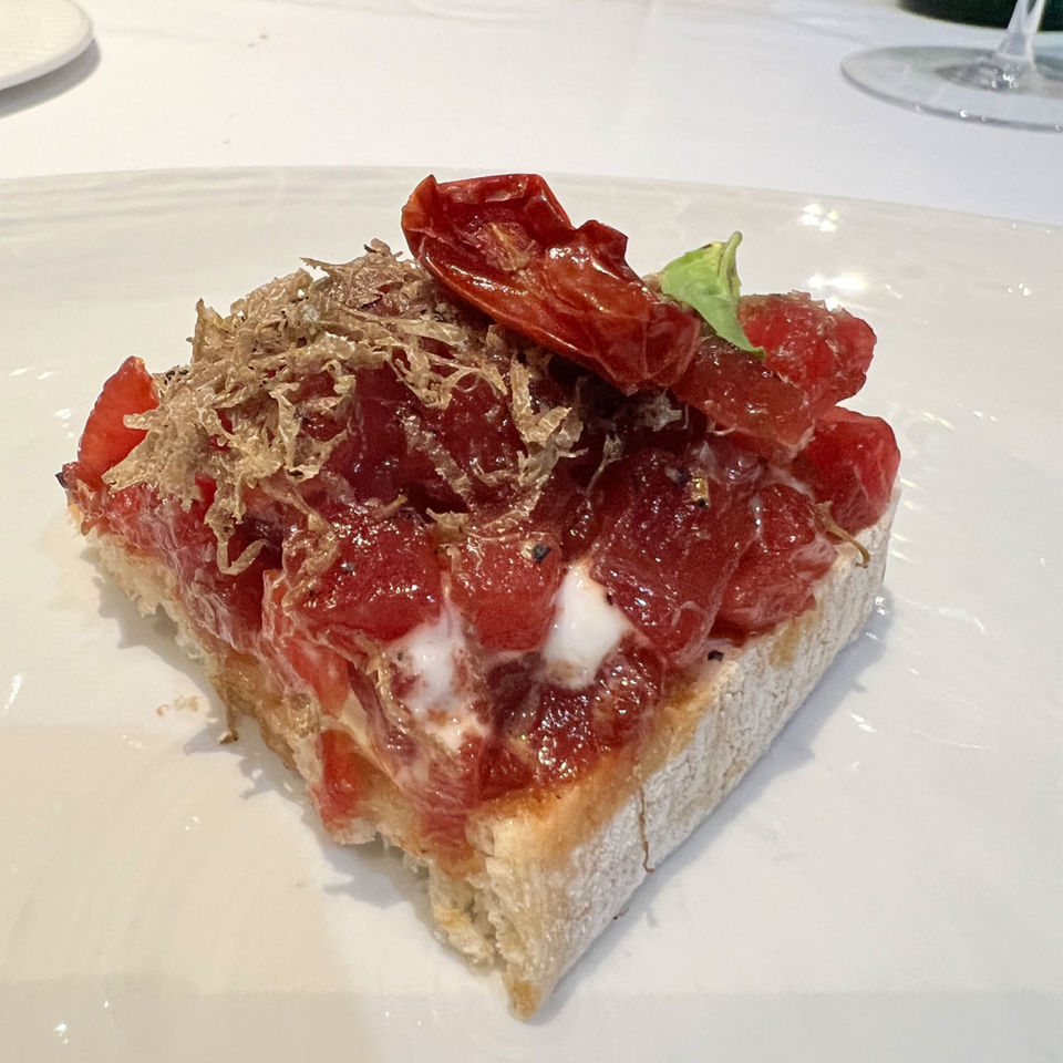 Tostada of diced tuna belly