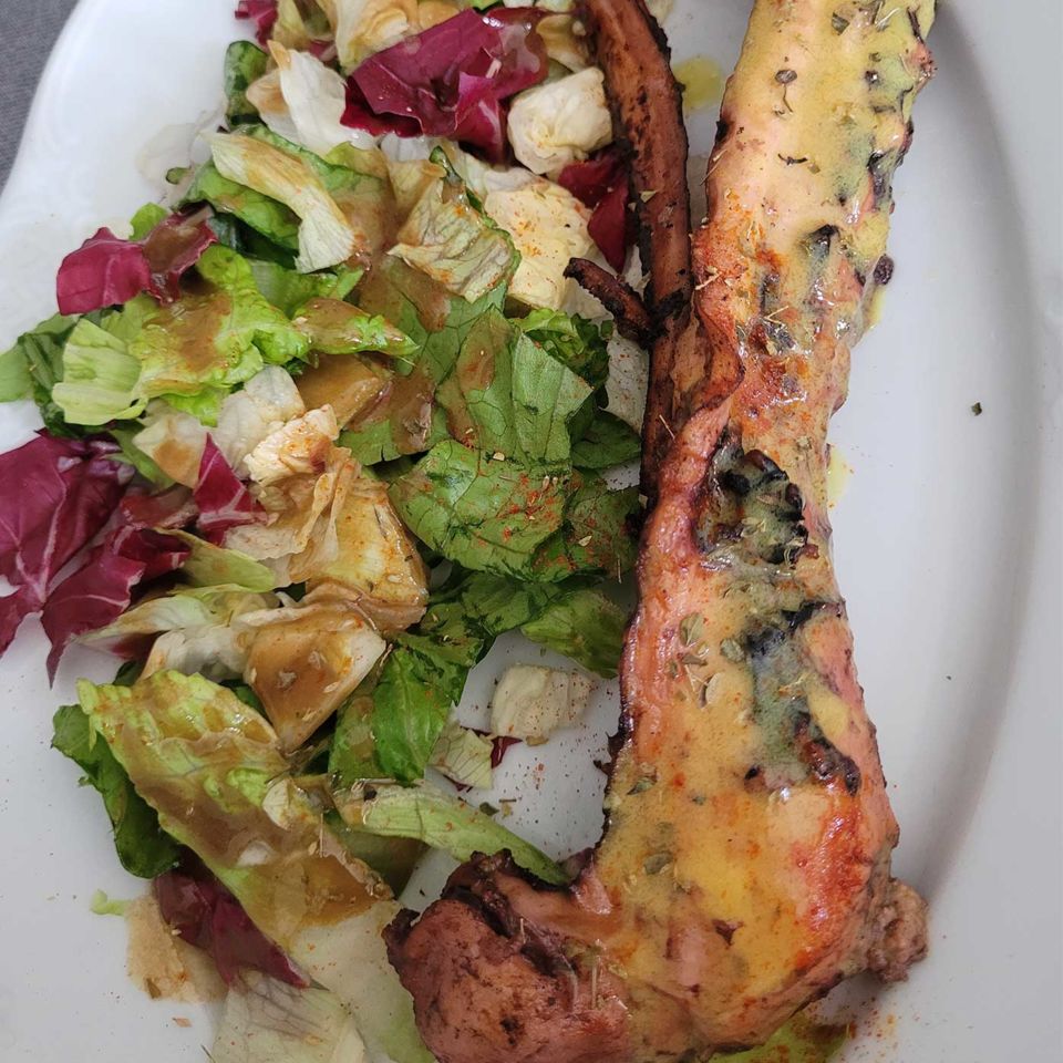 Grilled octopus at Nikolas, Fire, Santorini