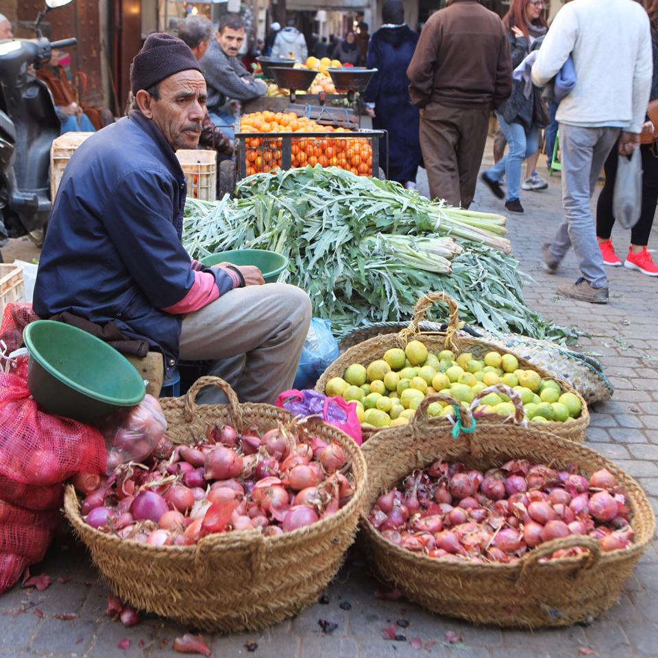 A tempting array of produce awaits in Fez fruit and veg market