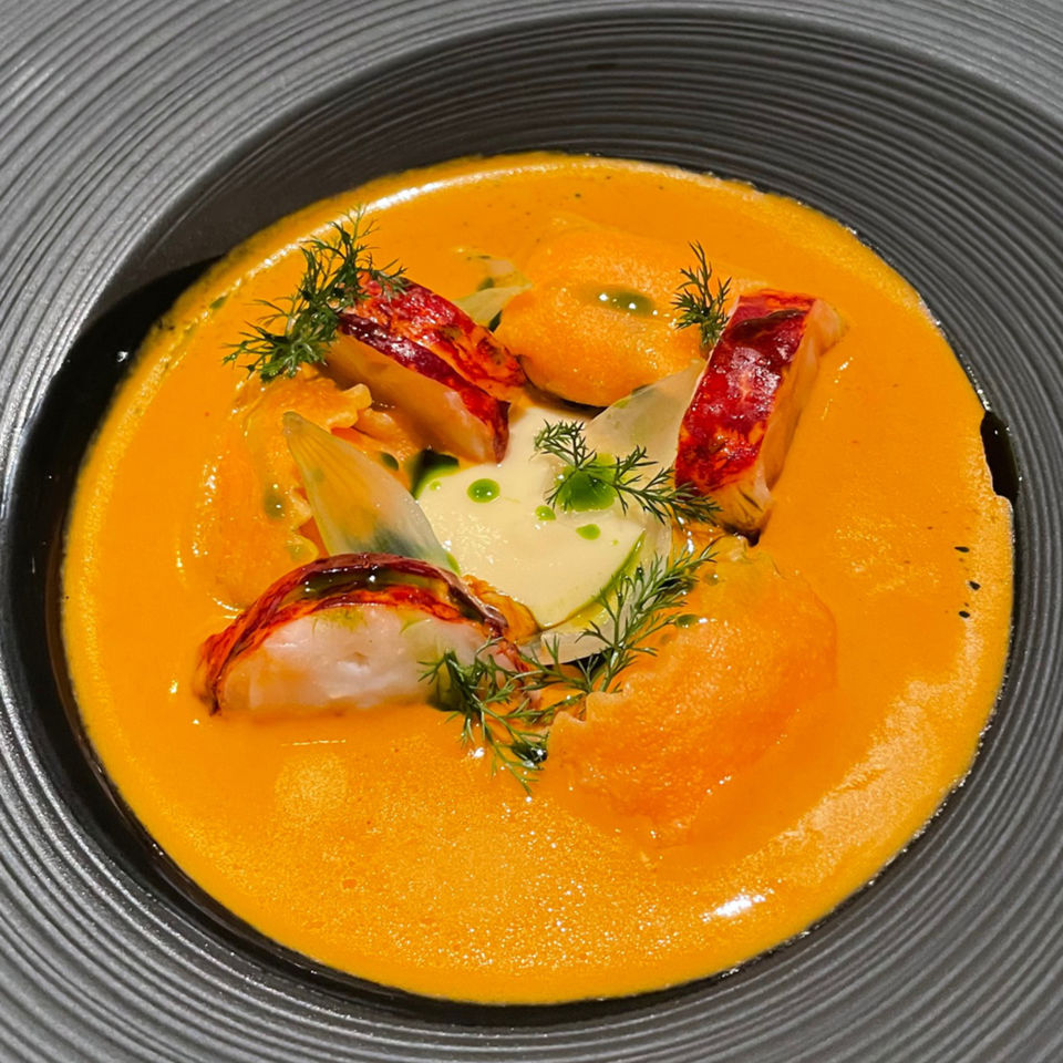 Sarah's bisque with lobster and agnolotti
